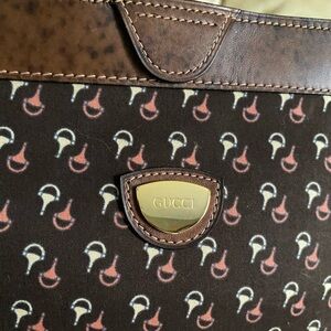 Vintage Gucci LKNW Oversized Clutch Toiletry Bag Horsebit Logo Fabric/Leather